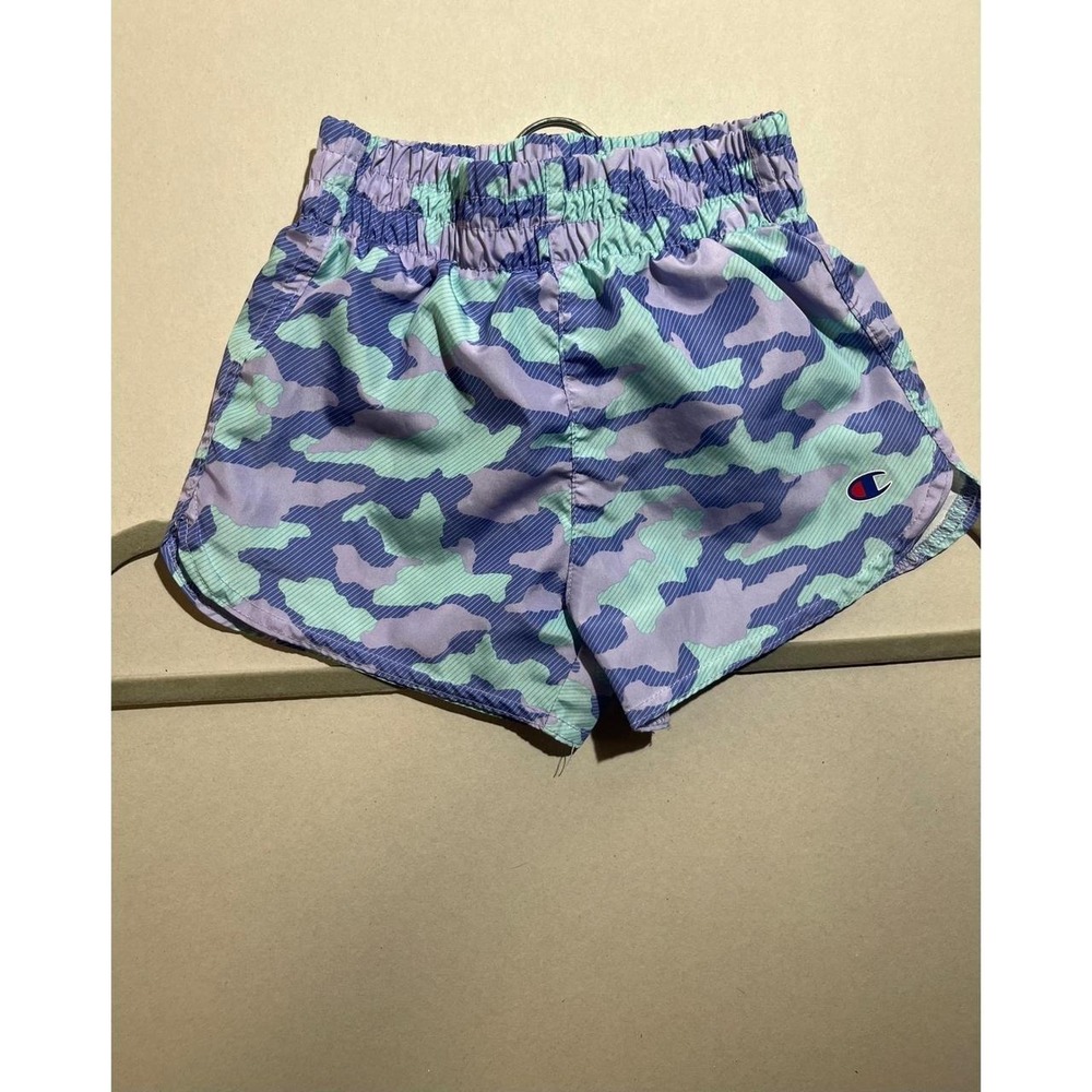 Champion Girls 4T Camo Athletic Shorts Purple Teal Camouflage Gym Running